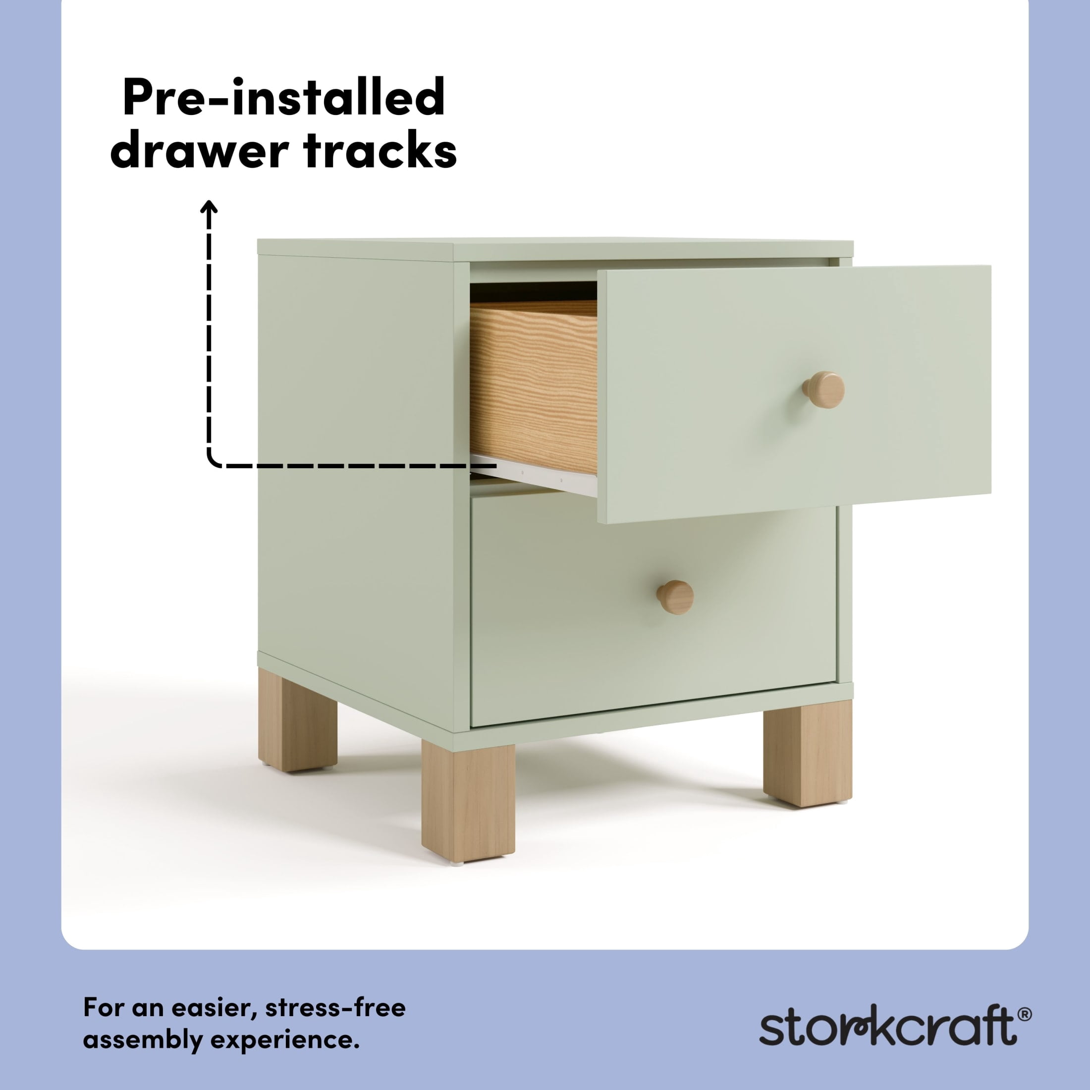 Storkcraft California 2 Drawer Nightstand, Sage and Driftwood