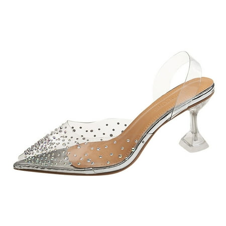 

Inkach Womens Ladies Fashion Crystal Transparent Peep Toe Sandals High Heels Shoes