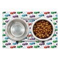 thumbnail image 1 of Cars Pet Mat for Food and Water, Children Baby Boy Toy Pattern with Dots Number 5 Cars for Joyous Play Time, Non-Slip Rubber Mat for Dogs and Cats, 18" X 12", by Ambesonne, 1 of 2