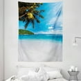 thumbnail image 1 of Tropical Tapestry, Exotic Beach with White Sand and Palm Tree Green Forest Clear Sky and Clouds, Wall Hanging for Bedroom Living Room Dorm Decor, 60W X 80L Inches, Blue White Green, by Ambesonne, 1 of 2