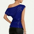 thumbnail image 6 of Blue Shirts for Women Loose Fit, Short Sleeve Boho Graphic Tees for Women, Carnival Spring Tops for Women 2024 Trendy, Women's One Shoulder Sequin Glitter Top Pleated Asymmetric Slim Fit Party Shirt, 6 of 9