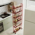 thumbnail image 5 of 6 Tier Slim Rolling Storage Cart, Mobile Shelving Unit with Wheels, Metal Wire Storage Shelving Rack with Baskets for Kitchen Bathroom Office Laundry Narrow Piaces, Red(61''*6''), 5 of 8