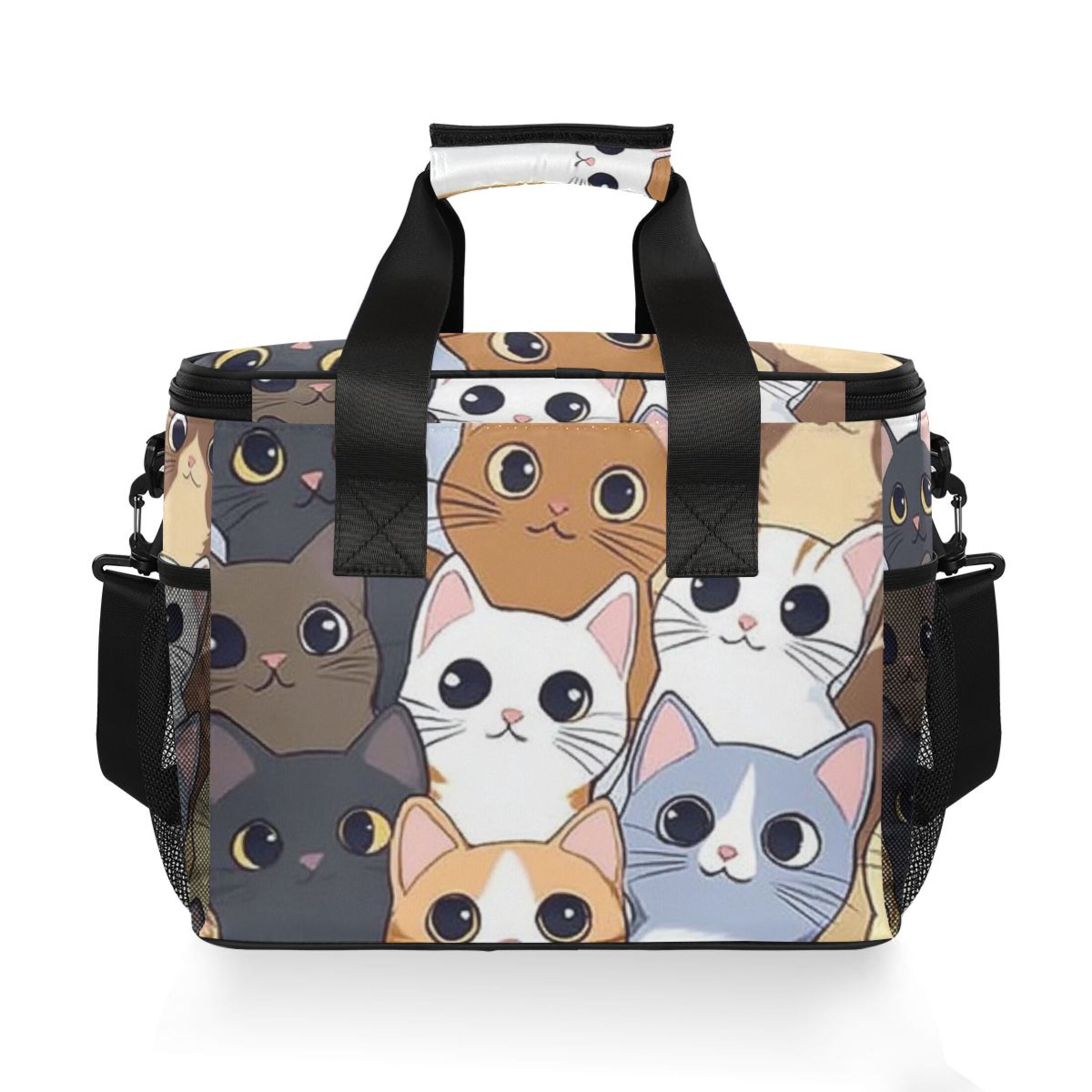 Cute Cat Faces Pattern Insulated Lunch Bag 15L Cooler Box for Women Men Work Camping Beach Travel