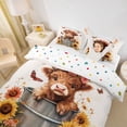 thumbnail image 3 of jejeloiu Highland Cow Sunflower Duvet Cover Set Kids,Floral Farm Print Bedding Full,Reversible,3 Pieces(No Comforter), 3 of 6