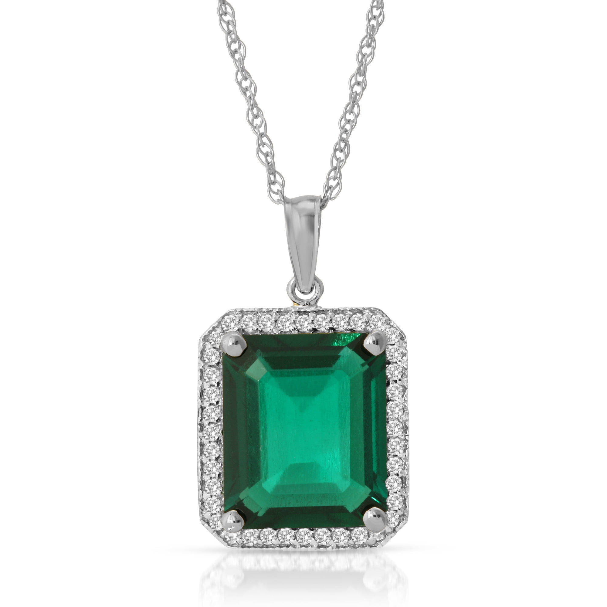 Galaxy Gold 14K Solid Gold 4.70 Carat Natural Emerald Halo Pendant Necklace for Women - White Gold Fine Jewelry