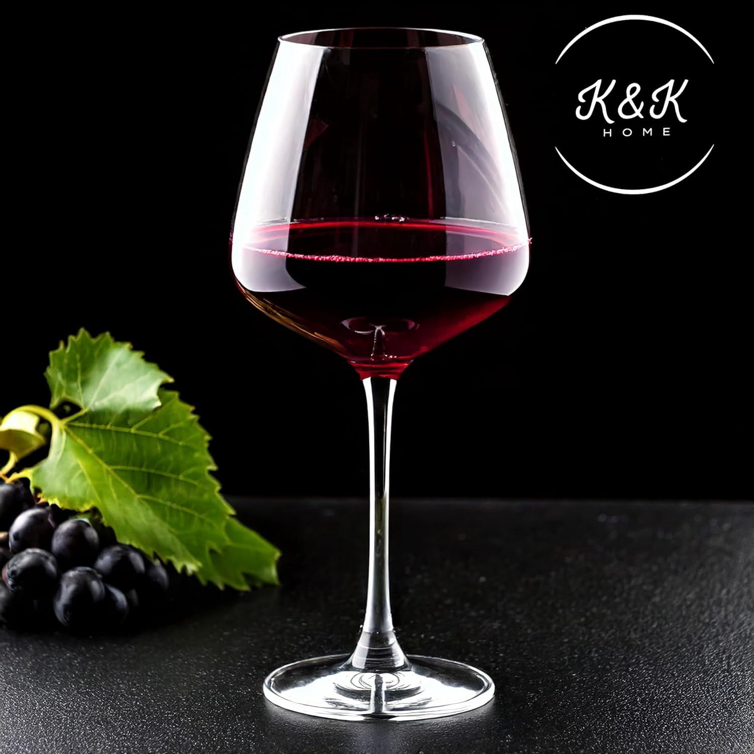 K&K Home Large Red Wine Glasses – Set of 4, 20.5 oz Wide Bowl – Crystal-Clear Glass Goblets for Cabernet, Pinot Noir, or Sangria – Sophisticated, Lead-Free Wine Glasses for Entertaining & Gifting
