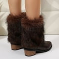 thumbnail image 6 of SACFOF Womens 1.97-inch Chunky Mid Calf Fur Heel Boots Furry Fuzzy Fluffy Pointed Toe Boots for Women Short Wide Calf Fall Winter Snow Fold Over Boot, 6 of 6