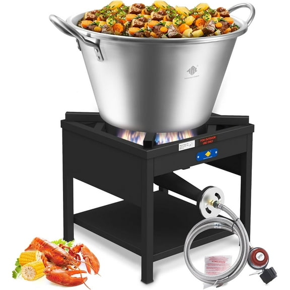 41QT Mexican Cazo Para Carnitas Set, 200,000BTU Propane Burner, 21" Heavy Duty Outdoor Wok Set, Great for Carnitas, Braising, Seafood Boiling, Inoxidable Wok comal Fry