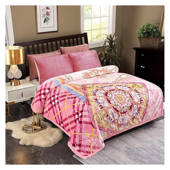 Plush Raschel Fleece Blanket, Korean Style Mink Blanket - 2 Ply, Soft, Thick, Fade Resistant, Lint Free for Autumn Winter (Pink, King)