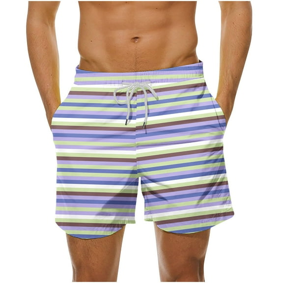 Stamzod Mens Swim Trunks Quick Dry Plus Size Swim Shorts with Drawstring Fashion Stripe Colorblock Hawaii Beach Shorts Mens Bathing Suit
