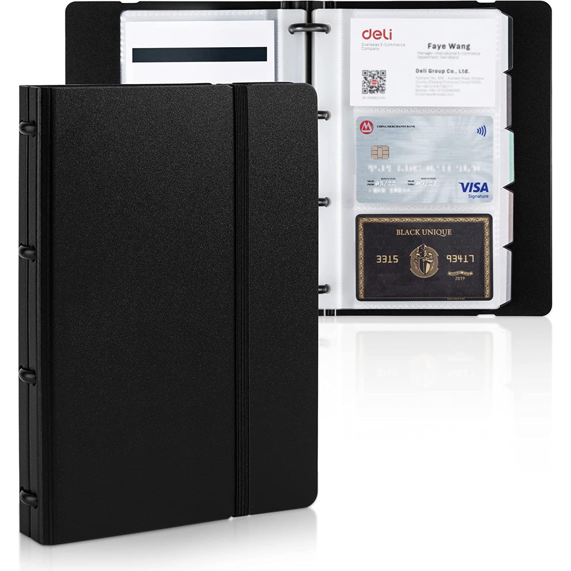 Deli Business Card Book Holder, Business Card Organizer, Name Card Book Holder, Portable Office Business Card Holder, Hold 180 Cards, Black