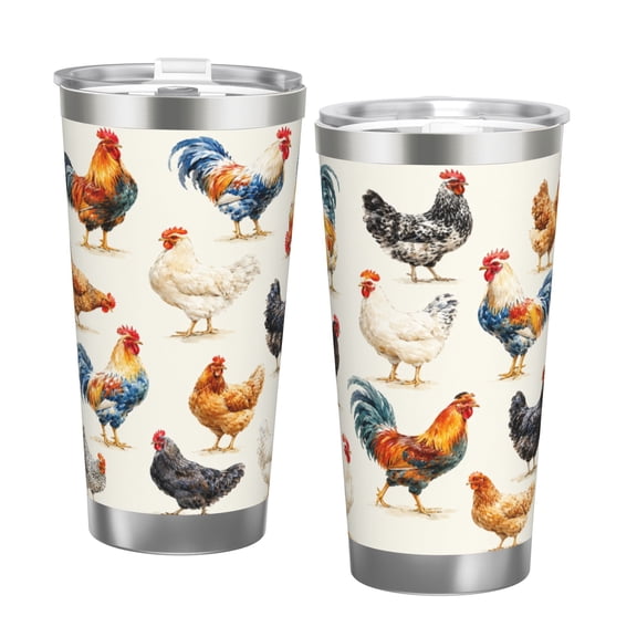 20oz Colorful Farm Chicken Rooster Insulated Tumbler with Handle and Straw Travel Cup Car Cup with Double Silver Rim