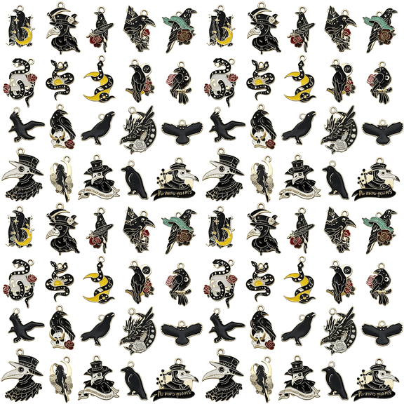 BZCOE 40Pcs 20 Pairs Assorted Enamel Bracelet Halloween Gothic Dark Bird Charms for Jewelry Making Diy Necklace Bracelet Earrings Keychain Crafting Charms Kit Crafts Supplies (Sn1013)