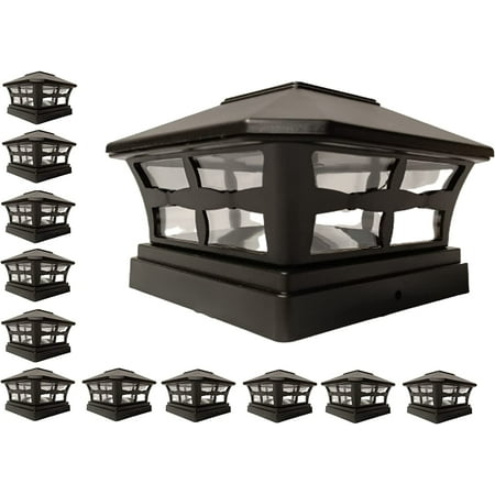 

12 Pack Solar 4X4 Fence Post Cap Light with One LED Bulbs BLACK Garden Square Shape Cap Light
