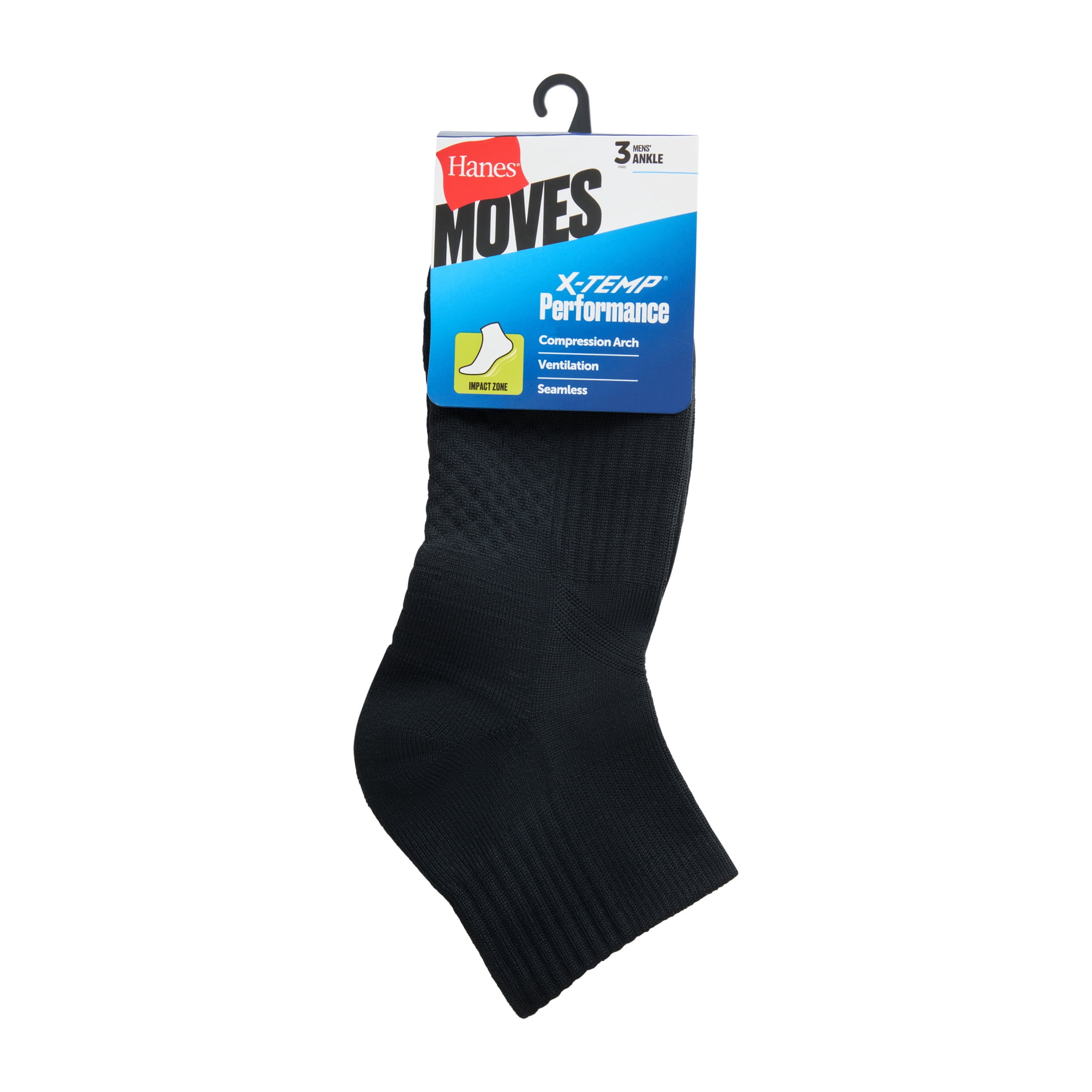 Hanes Mens Ankle Socks, 3-Pack, Moves Impact Zone Cushioned Socks, Shoe Sizes 6-12
