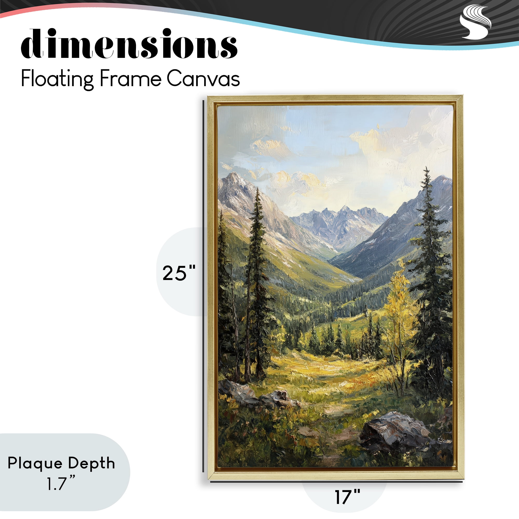Stupell Industries Mountain Refuge in Golden Valley Gold Framed Floater Canvas Wall Art, design by Petal Prints Design