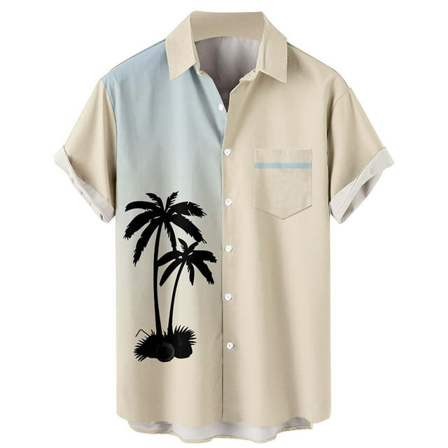 Camisas Para Hombre Camisa de manga corta con estampado digital 3d de ocio de tendencia de moda de playa de turismo de vacaciones de verano para hombres (Beige, XL)