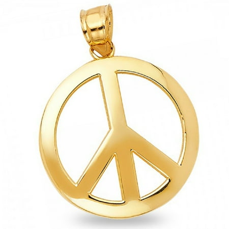 - Solid 14k Yellow Gold Peace Sign Pendant Peace Symbol Charm Design Polished Round 20 x 20 mm