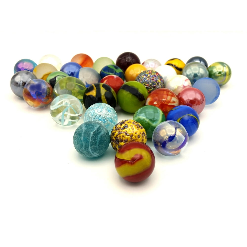 Mega Marbles Glass Shooters, Set of 50 Assorted Colored Bulk 1" Shooter Marble for Games, Vase