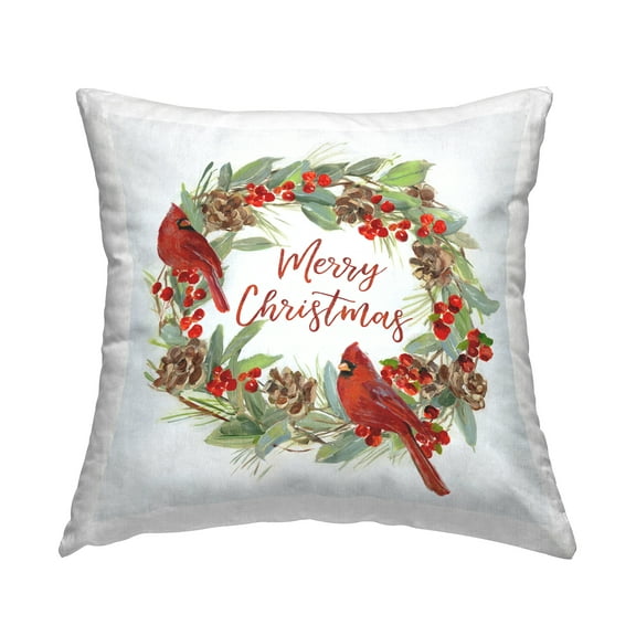 Stupell Industries Cardinals & Merry Christmas Decorative Printed Throw Pillow, 18 x 18