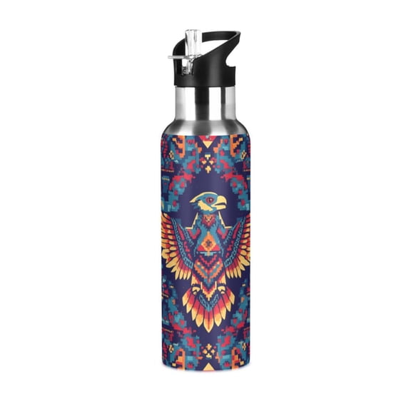 Yayeee 20oz Insulated Water Bottle Double Wall Stainless Steel with Flip Straw Lid, Geometric Eagle