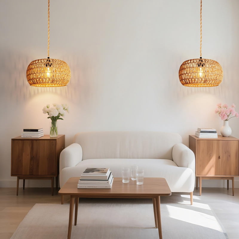 Hanging Light Lamp Shades Boho Rattan Lamp Shades, Woven LampShades for Floor Lamps Rattan Pendant Lights