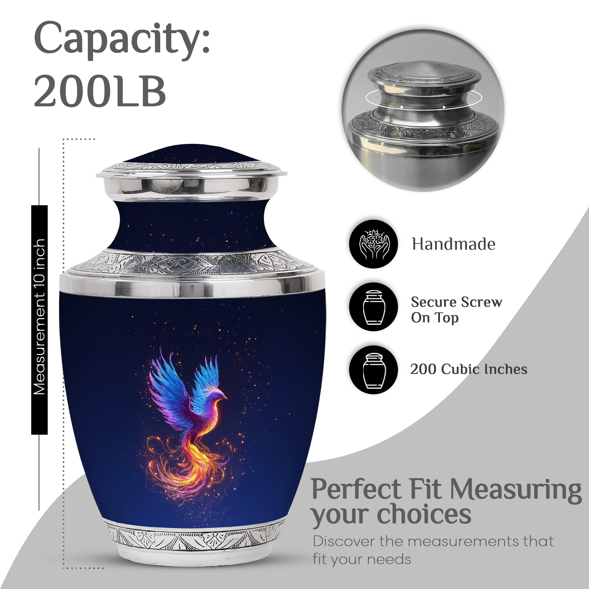 Ash fire Phoenix Handcrafted Urns for Human Ashes Adult Male - Funeral Keepsake Urn for Ashes Adult Women - Large Urn for Cremation - Burial Urns for Decorative - 10Inch and 3Inch