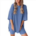 thumbnail image 1 of Conjunto de Dos Piezas para Mujer, Verano 2025, Informal, de Gran Tamaño, con Pantalones Cortos de Motociclista, Gris y Azul, Talla M, 1 of 8