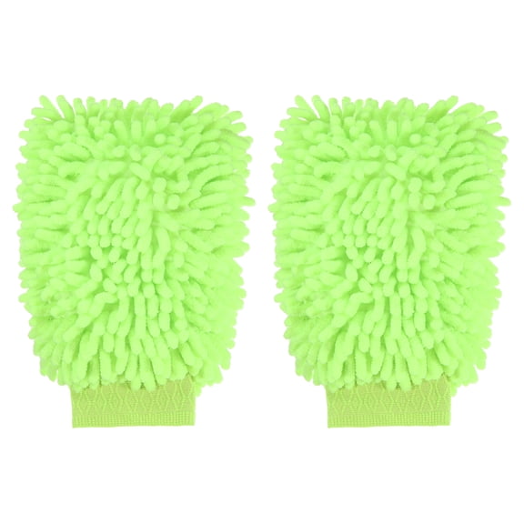 2pcs Chenille Microfiber Car Wash Mitts 9.8" x 7.9" Scratch Free Wash Gloves Absorbent Double Sided Plush Cleaning Drying Mitts for Car Washing Home Light Green