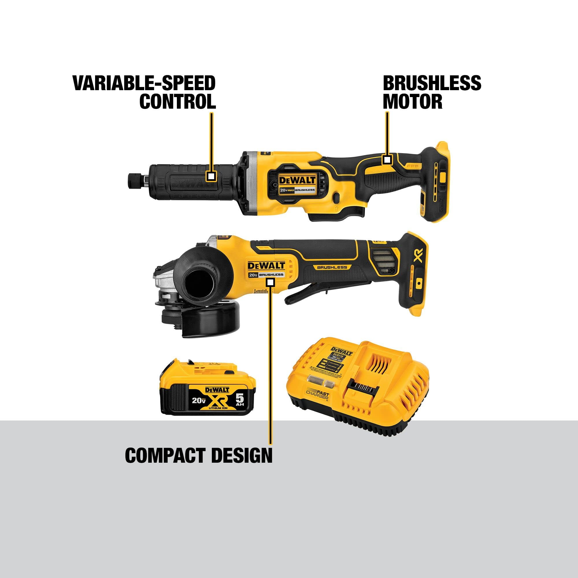 DEWALT 20V MAX Angle Grinder and Die Grinder Cordless 2 Tool Set with Battery and Charger DCK203P1 C27 Walmart