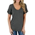 thumbnail image 2 of XCHQRTI Women V Neck Pocket T Shirt Casual Loose Short Sleeves Tee Tops, 2 of 4