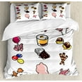 thumbnail image 1 of Chocolate Duvet Cover Set Queen Size, Cartoon Style of Various Candies Sugary Treats Delicious Yummy Snacks, Decorative 3 Piece Bedding Set with 2 Pillow Shams, Multicolor, by Ambesonne, 1 of 3