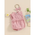 thumbnail image 3 of Suealasg Newborn Baby Girls Clothes 3 6 12 18 Months Sleeveless Ruffle Collar Plaid Print Romper Bodysuit +Headband Infant Summer 2Pcs Outfit, 3 of 9