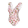 thumbnail image 4 of Yiaed Hand Drawn Strawberry Print Women's Ruffled One Piece Swimsuit V Neck Swimwear Slimming Monokini for Woman-Small, 4 of 8