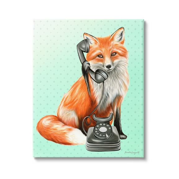 Stupell Industries Red Fox Vintage Phone Dotted Ombre Pattern Graphic Art Gallery Wrapped Canvas Print Wall Art, Design by Amelie Legault
