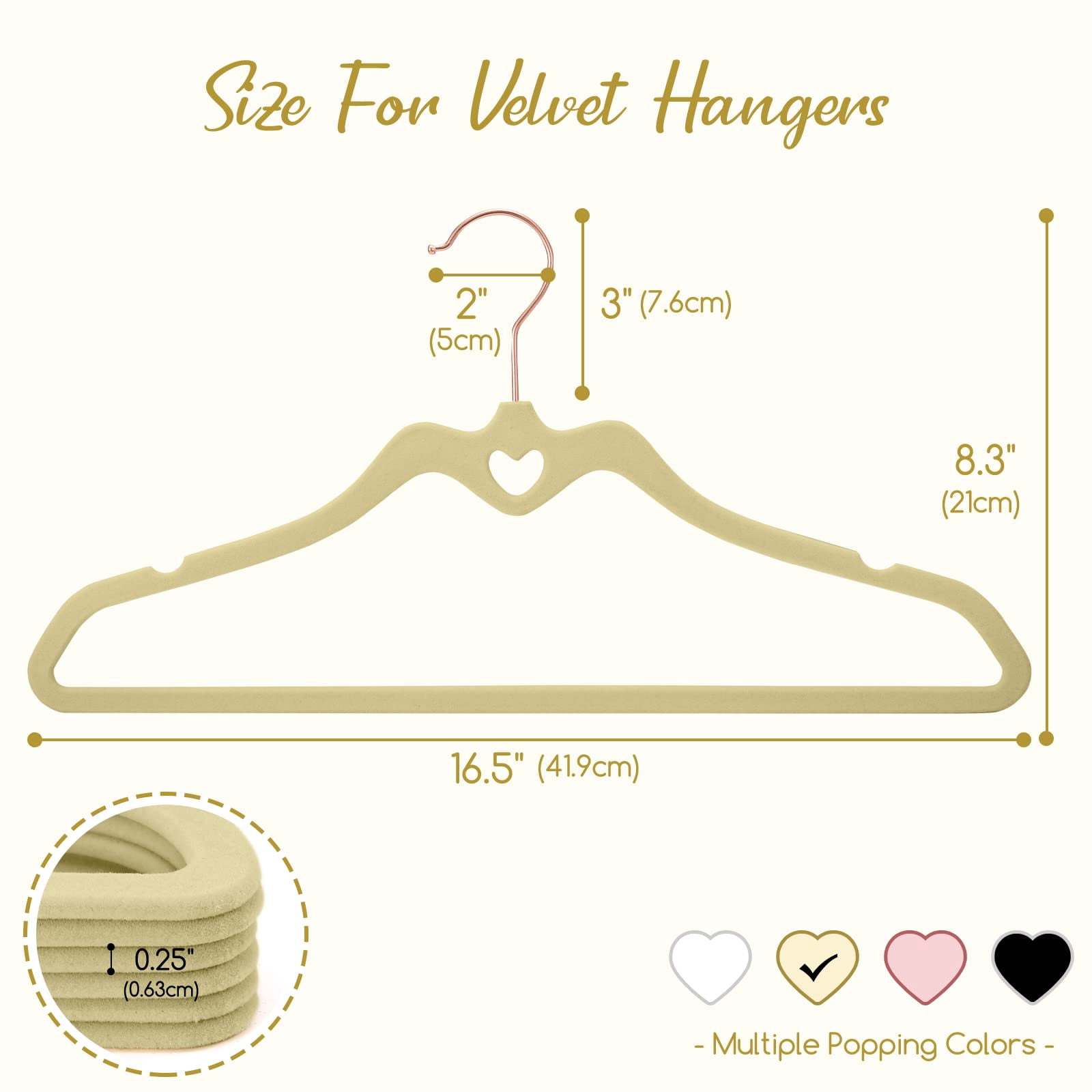 Velvet Hangers 60 Pack, Non Slip Flocked Felt Hangers, Sturdy Velvet Clothes Hangers, Cute Heart Hangers, Heavy Duty Coat Hangers, Ultra Slim Hangers for Closet Space Saving（Beige）