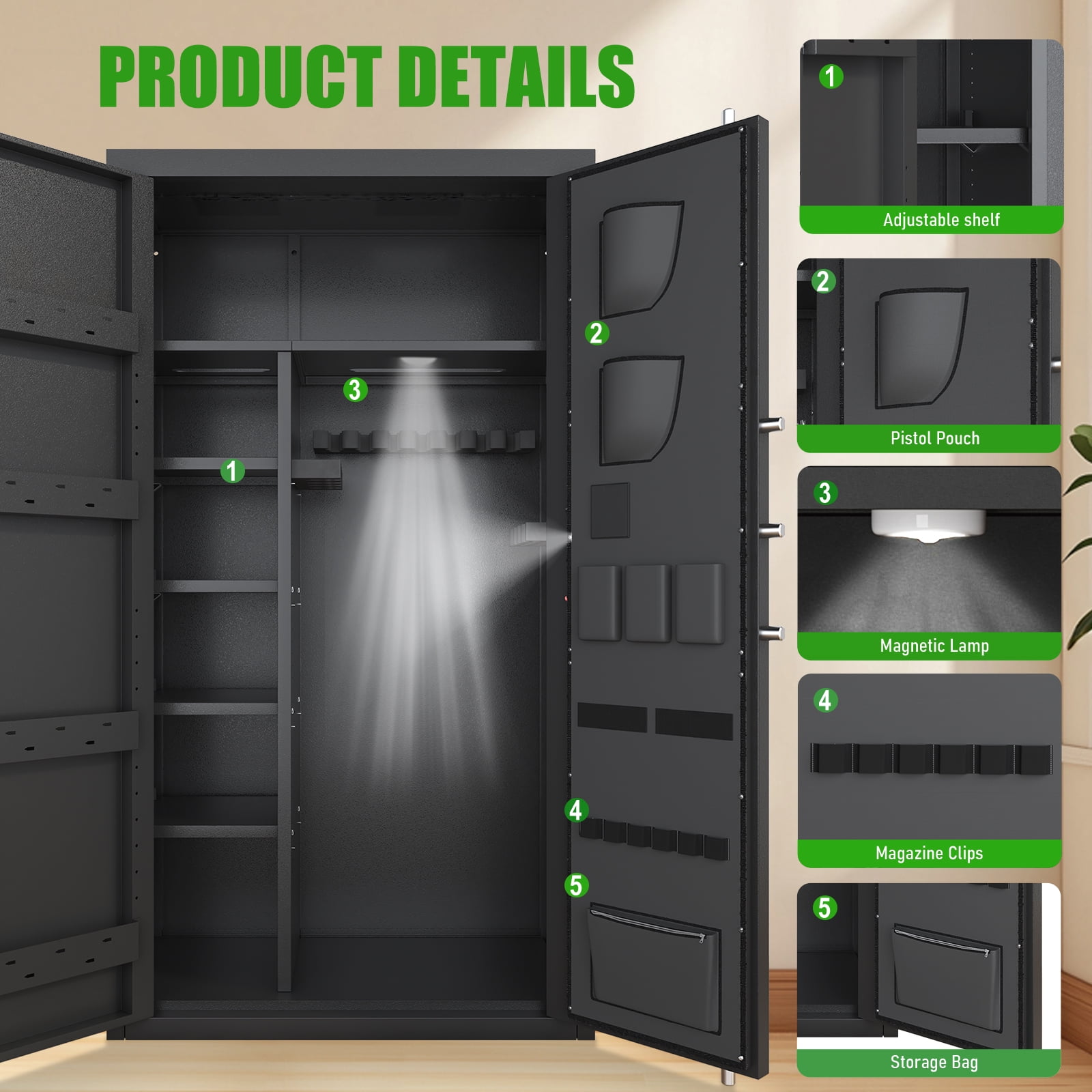 20-25 Large Heavy-Duty Gun Safe & Home Security Cabinet,Unassembled Gun Safe with Adjustable Shelf & Gun Rack, Gun Safe for Home and Shotgun, Gun Cabinet with Mute Function & Dual Alarm