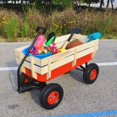 thumbnail image 2 of Outdoor Pull-Along Wagon, Beach Garden Wagon w/ Removable Wooden Railing & Wide Grip Handle, Heavy Duty Kids Wagon, All-terrain Wagon w/ Large Air Tires, Grocery Wagon for Patio Garden Beach, T1941, 2 of 9