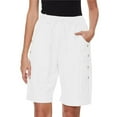 thumbnail image 6 of Knit Shorts Women Women's High Waist Bermuda Shorts, Loose Drawstring Elastic Waist Knee Length Pants with Pockets Wide Leg Summer Shorts White XXL, 6 of 8
