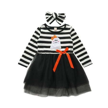 

Wedding Dress Tie Dress+Headband Girls Set Baby Toddler Cartoon Striped Tulle Embroidery Girls Dress&Skirt Fancy Dress for Girls 2t