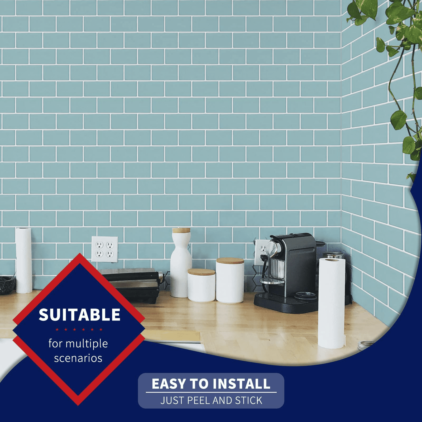 Buy LONGKING Light Blue Subway Tiles Peel and Stick Backsplash, Stick