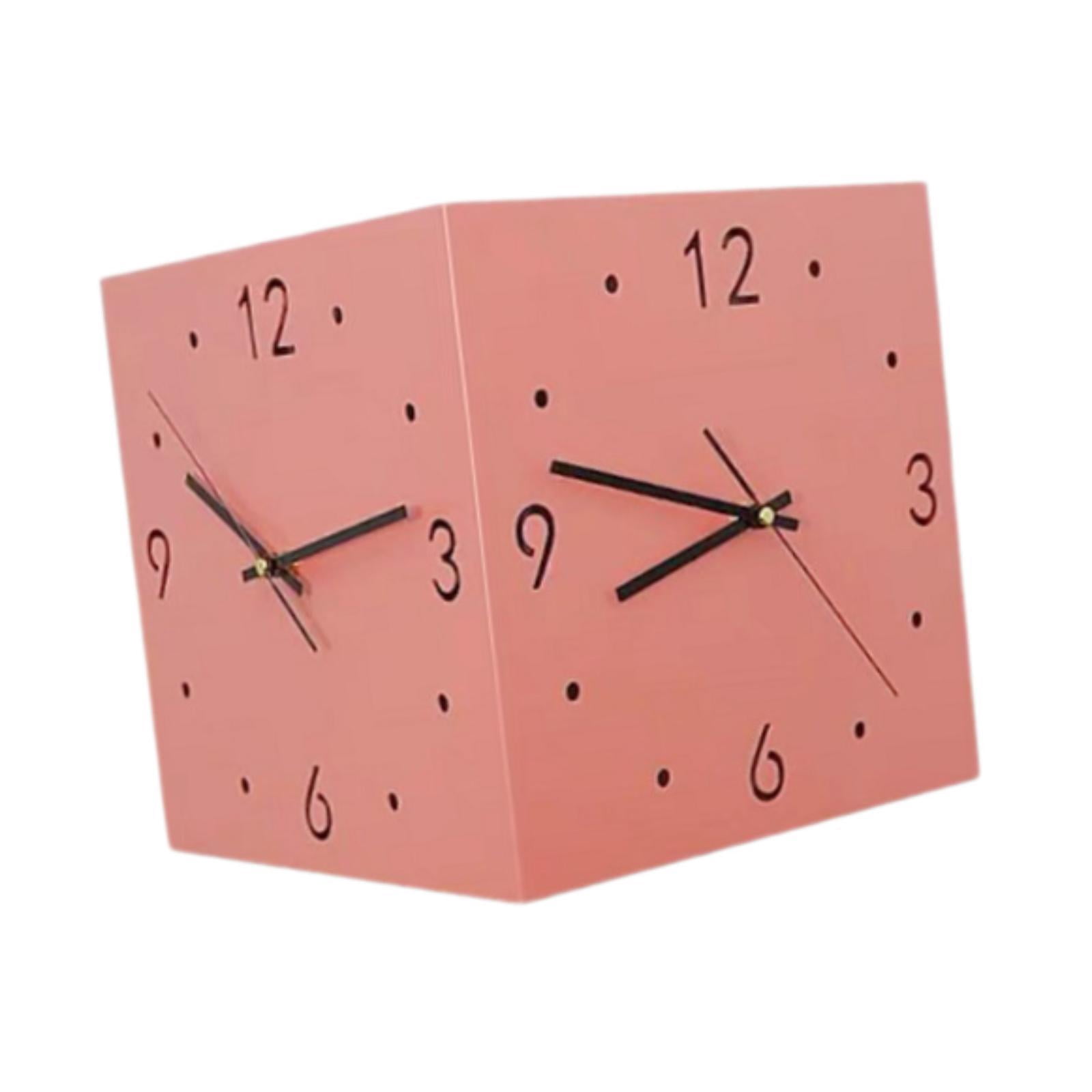 Baoblaze Double Sided Corner Wall Clock Friend Gift for Living Room Hotel Dining Room Pink