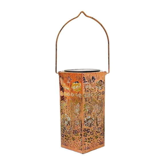 Solar Metal Lantern with Hollow Hummingbird Pattern Hanging Outdoor Garden Light for Patio Yard Pathway Courtyard Decor