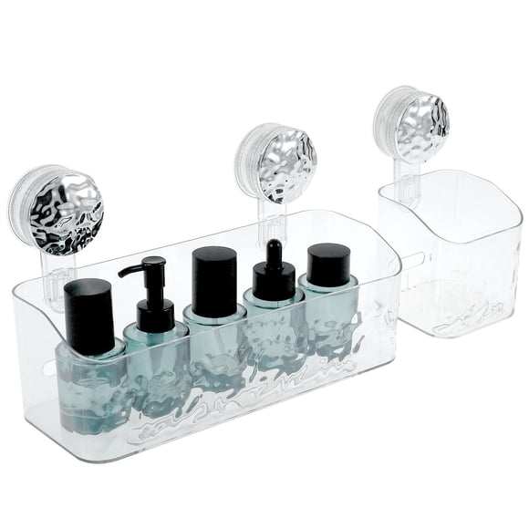 Qenwkxz Shower Caddy Suction Cup Shower Organizer Self-Draining Shower Shelves with Drainage Holes Removable Shower Storage Rack No Drilling Shower Organizer Shelf Reusable Shower Caddy Rack