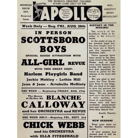 Art.com Apollo Theatre: Scottsboro Boys, Blanche Calloway, Chick Webb, Ella Fitzgerald, and More Art Print, 12" x 16"