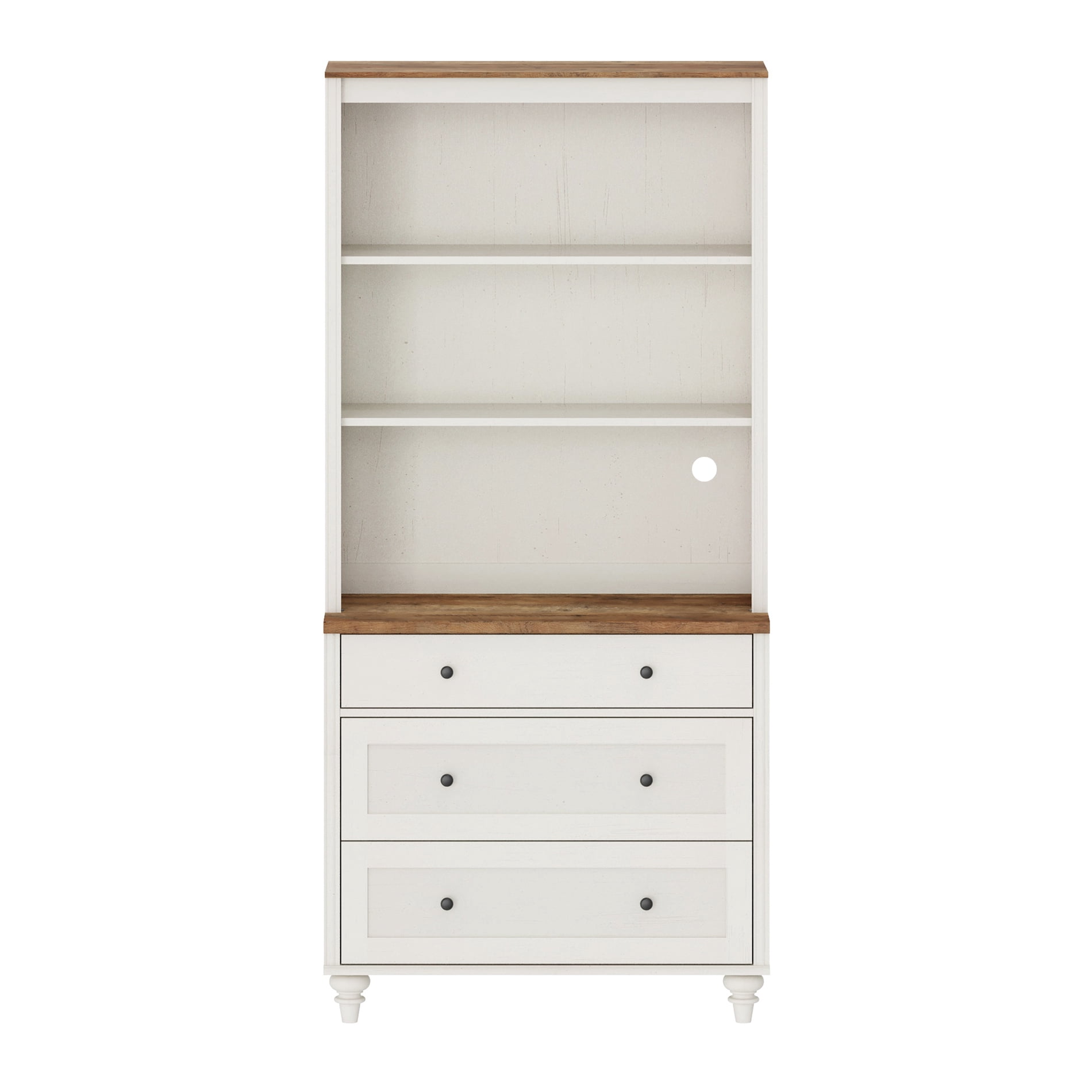 72" Tall Bookcase Large Display Book Case Shelf with 3-Tier Open Book Shelfs, 3 Tier Farmhouse Bookshelf with 3 Drawers, Library Wood Bookshelves for Living Room or Study Room or Bedroom, White
