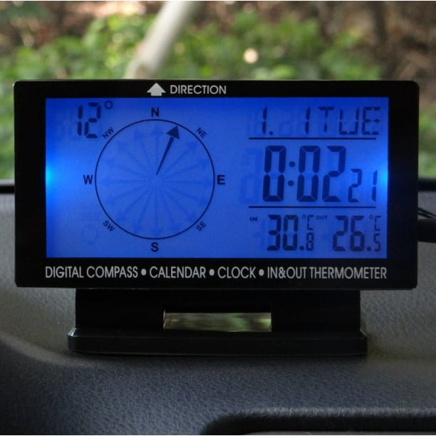 Horloge et thermomètre à affichage bleu digitale pour la voiture