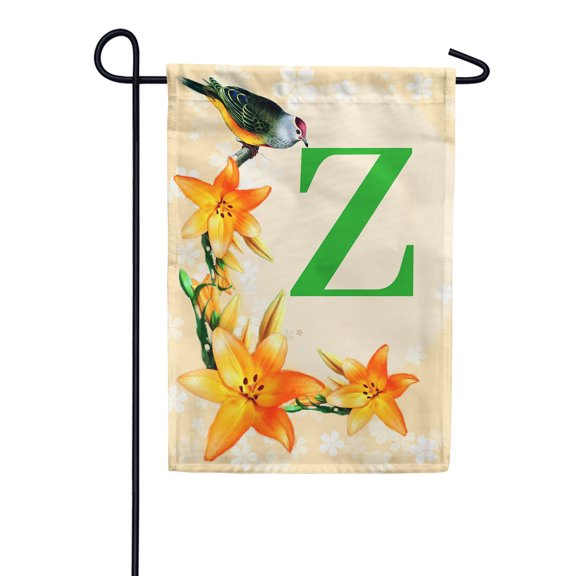 America Forever Spring Monogram Garden Flag Letter Z 12.5 x 18 inches Double Sided Vertical Outdoor, Yard, Lawn, Beautiful Floral Design, Lily, Small Summer Bird Garden Flag