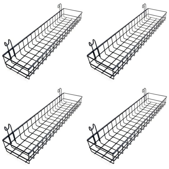 4X Hanging Basket for Wire Wall Grid Panel, Multi-Function Wall Storage and Display Basket, 40X10X5CM, Black Painted