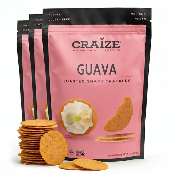 Craize Guava Crisps | Gluten Free, Vegan, Kosher, Toasted Corn Crackers | 3 pack, 4 oz each